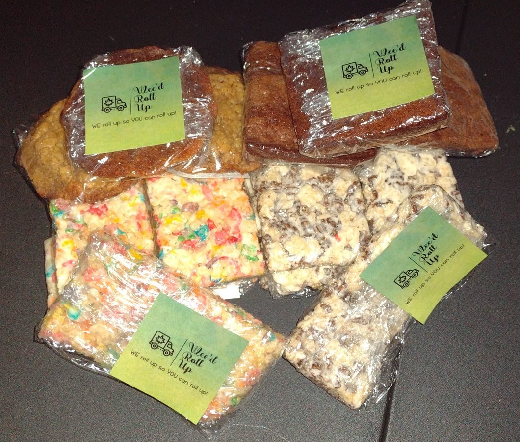 THC infused edibles. 100mg per treat. Brownies, Peanut Butter Cookies, Fruity Pebble Rice Krispies & Coco Pebbles Rice Krispies. Treats change frequently. Any requests, feel free to email us at weedrollup420@gmail.com we take ALL suggestions seriously!!!